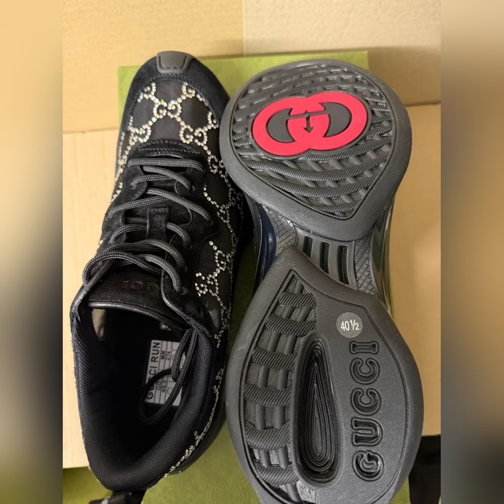 Gucci Black GG Crystal Embellished Run Sneakers - Picture 7 of 9